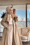 26YT706 Dört Düğme Kemerli Trenç Bej