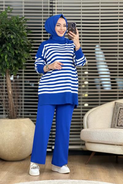 2700 Enine Çizgili Triko Tunik Saks
