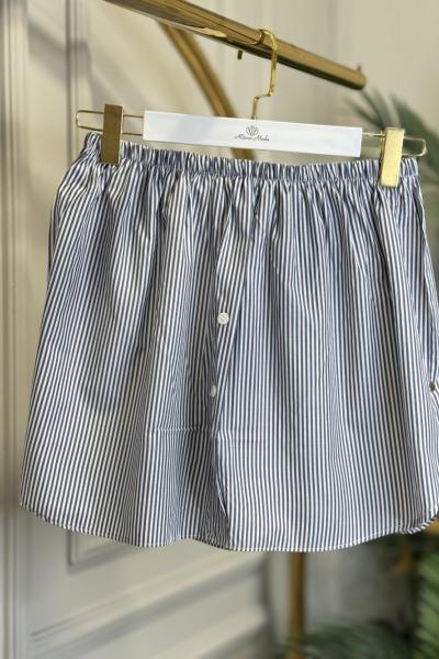 27013-1 Çizgili Önü Düğmeli Etek İçlik Lacivert