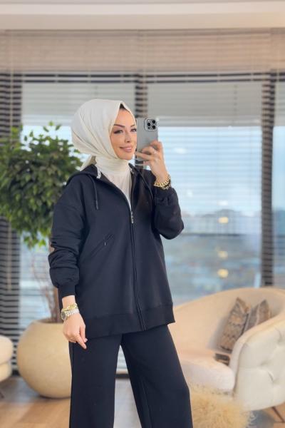 2726 Cep Detaylı Bol Paça Pantolon Takım Siyah