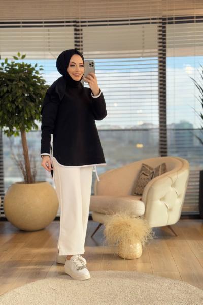 2731 Biye Detaylı Sweatshirt Siyah