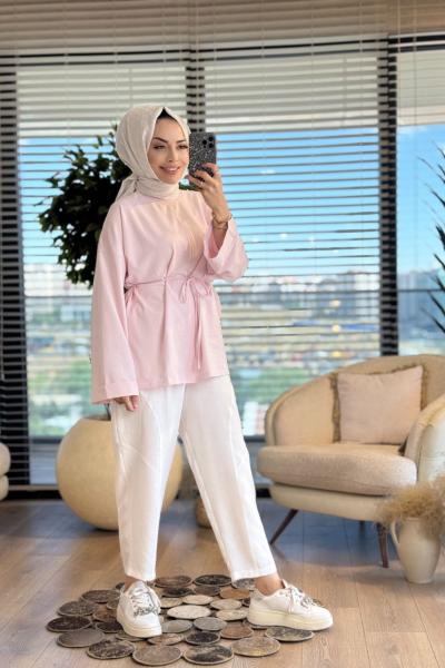 2755 Dikiş Detaylı Yırtmaçlı Sweat Pembe