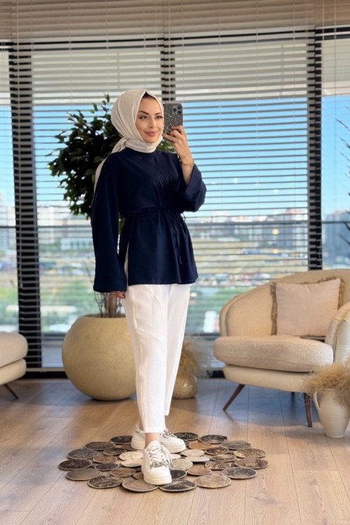 2755 Dikiş Detaylı Yırtmaçlı Sweat Lacivert