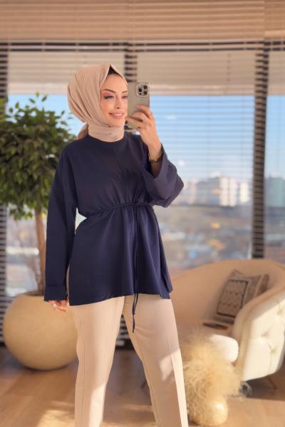 2755 Dikiş Detaylı Yırtmaçlı Sweatshirt Lacivert