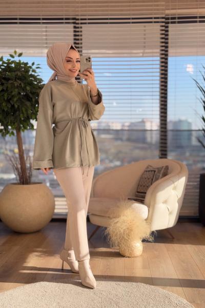2755 Dikiş Detaylı Yırtmaçlı Sweatshirt Çağla