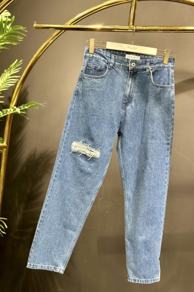 2767 Sağ Bacağı W Taş Baskılı Kot Pantolon Lacivert