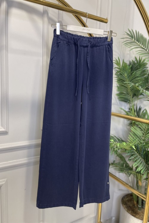 2773-1 Bel Bağcıklı Tencel Pantolon Lacivert