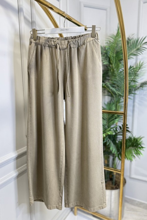 2773-1 Bel Bağcıklı Tencel Pantolon Haki