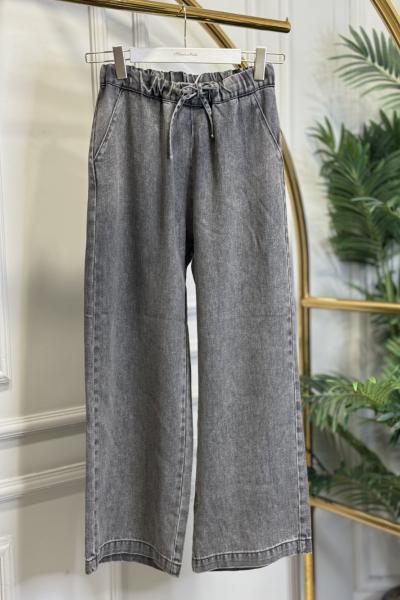 2773 Bel Bağcıklı Kot Pantolon Gri