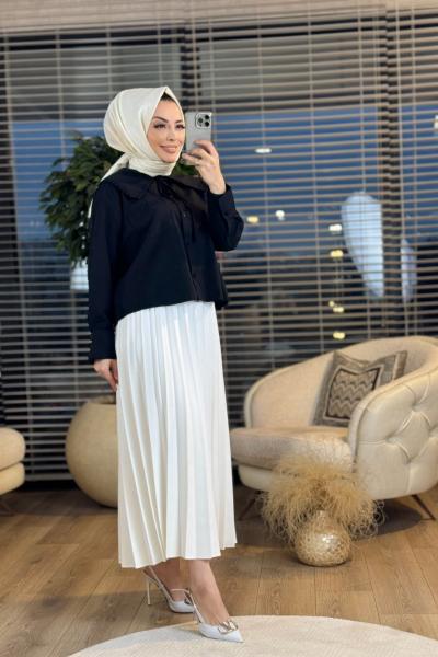 2774 Geniş Yaka Fisto Detaylı Gömlek Siyah