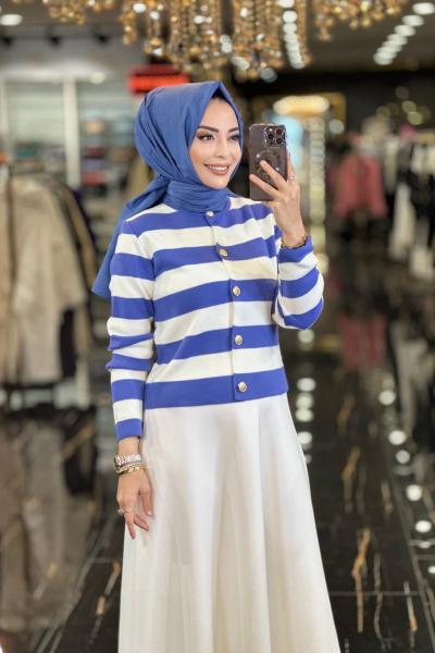 2796 Enine Kalın Çizgili Kısa Hırka Lila