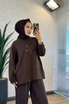 27QW1000 Önü Kuş Nakışlı Sweat Kahve