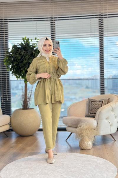 2800 Nervür Dikiş Detaylı Takım Yağ Yeşili