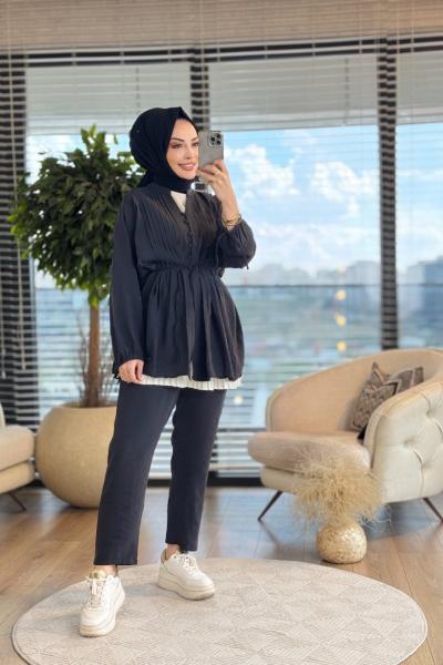 2800 Nervür Dikiş Detaylı Takım Siyah