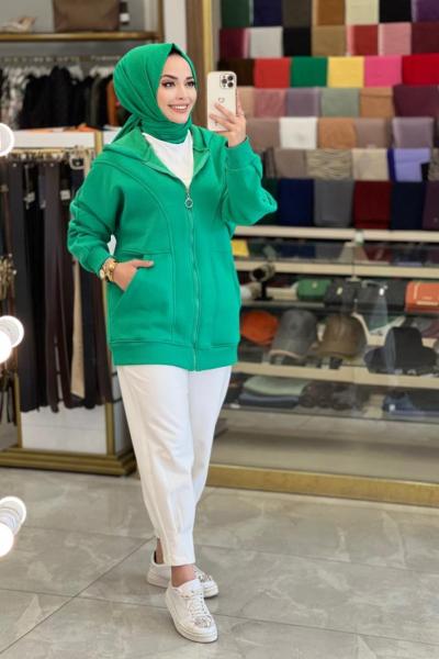 28026 Kapşonlu Fermuarlı Üç İplik Sweat Benetton