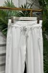 2803 Kot Bel Bağcıklı Havuç Pantolon Beyaz