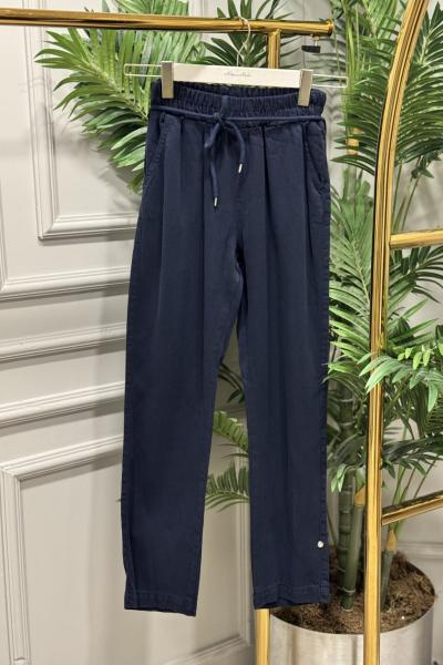 2803 Kot Bel Bağcıklı Havuç Pantolon Lacivert