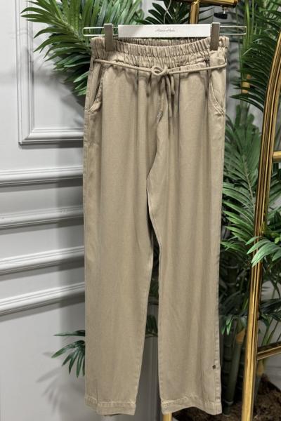 2803 Kot Bel Bağcıklı Havuç Pantolon Bej