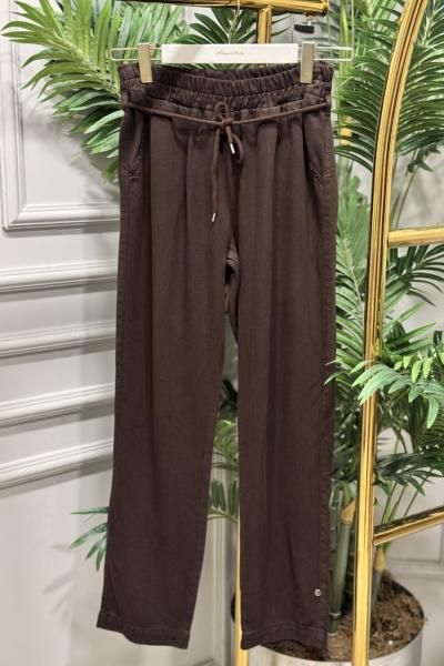 2803 Kot Bel Bağcıklı Havuç Pantolon Koyu Kahve