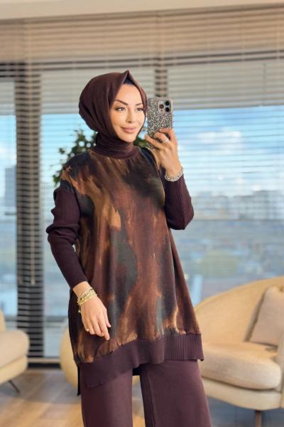 281 Kupra Desenli Tunik Kahve