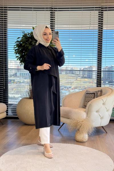 2811 Şal Yaka Uzun Gömlek Siyah