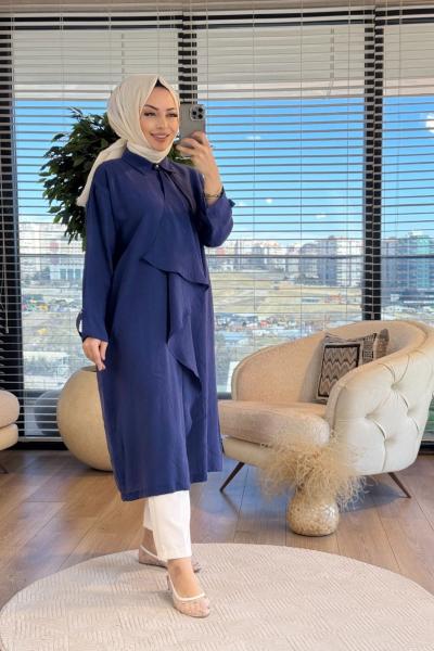 2811 Şal Yaka Uzun Gömlek Lacivert