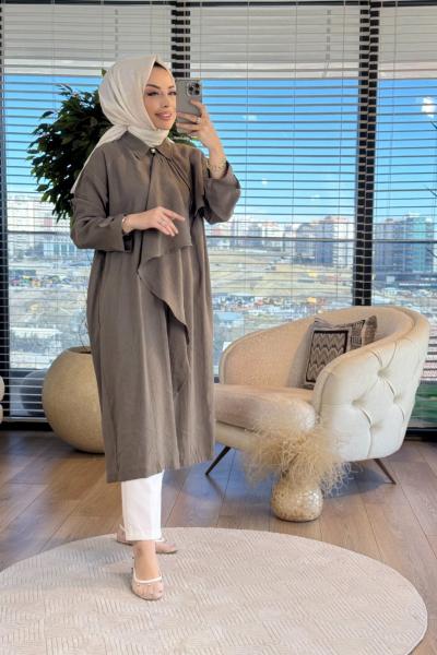 2811 Şal Yaka Uzun Gömlek Haki