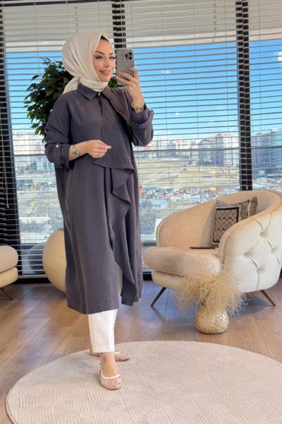 2811 Şal Yaka Uzun Gömlek Antrasit