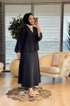 2813 Nakış Detaylı V Yaka Kimono Siyah