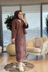 2813 Nakış Detaylı V Yaka Kimono Kahve