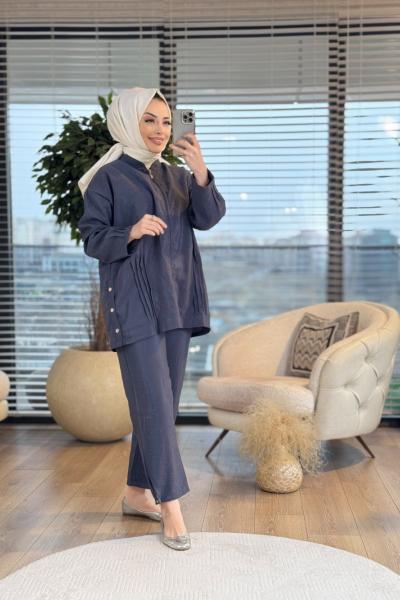 2817 Nervür Dikiş Detaylı Fermuarlı Takım Antrasit