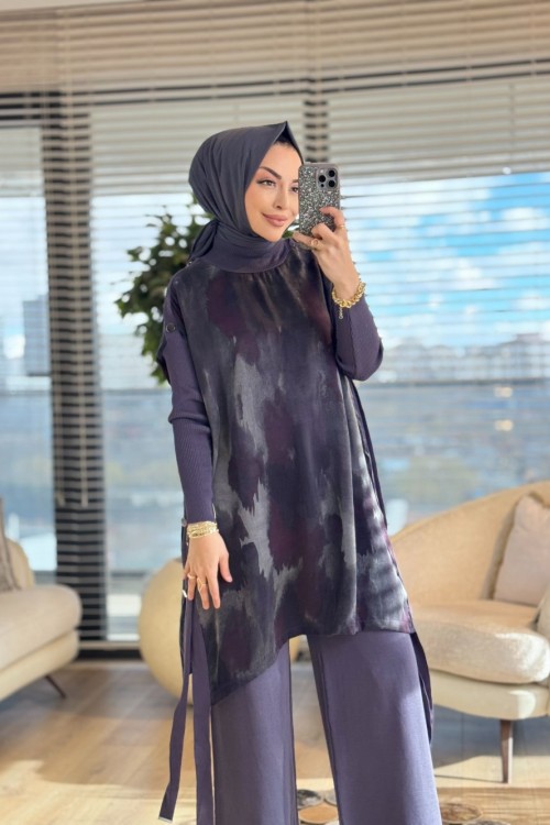 283 Kupra Omuz Ve Yanları Düğmeli Triko Tunik Antrasit