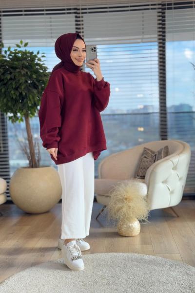 2830 Basic Oversize Sweatshirt Bordo