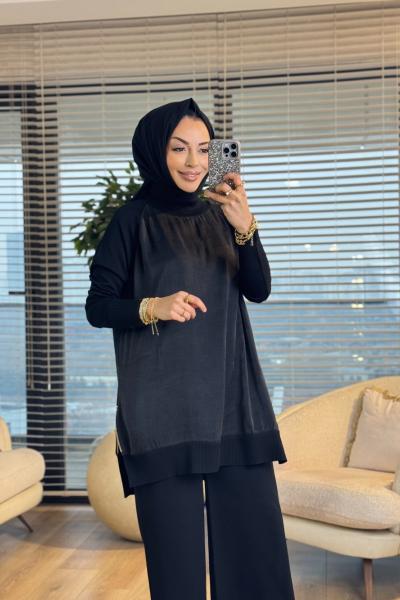 286 Düz Kupra Yandan Fermuarlı Tunik Siyah