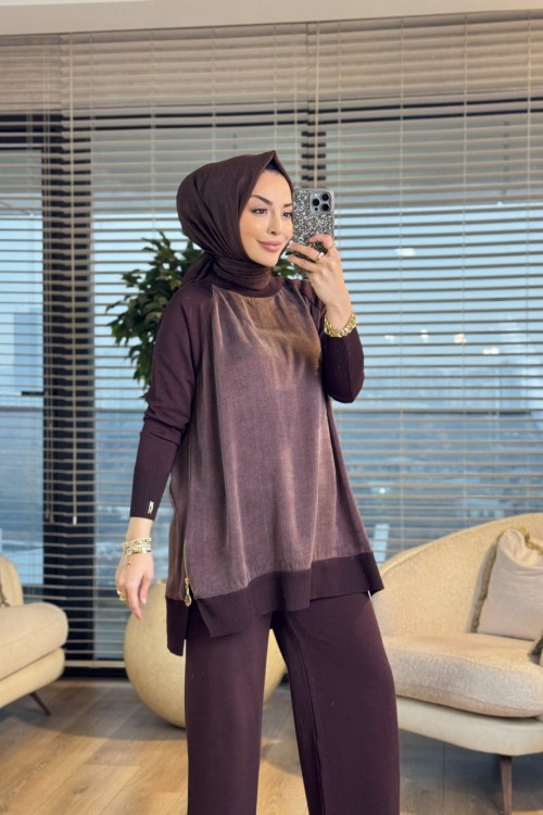 286 Düz Kupra Yandan Fermuarlı Tunik Kahve