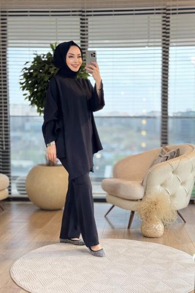 2868 Şal Yaka Detaylı Takım Siyah