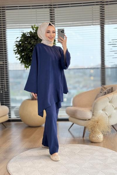 2868 Şal Yaka Detaylı Takım Lacivert