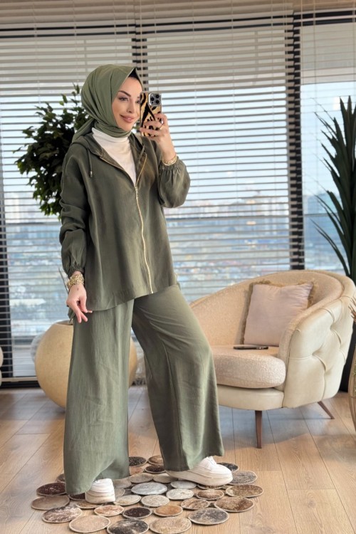 2872 Bol Paça Fermuarlı Takım Haki
