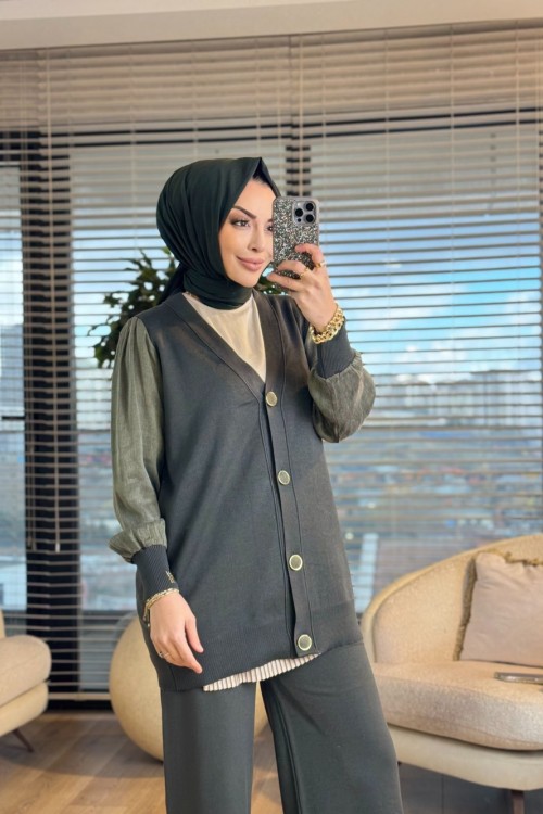 288 Kupra Kumaş Kol Hırka Haki