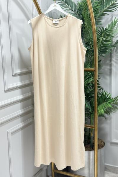 2884 Sıfır Kol Uzun İçlik Bej