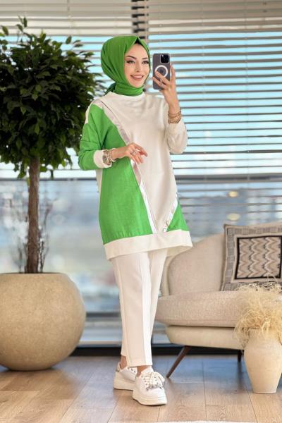 2901 Önü V Parçalı Renkli Tunik Ekru