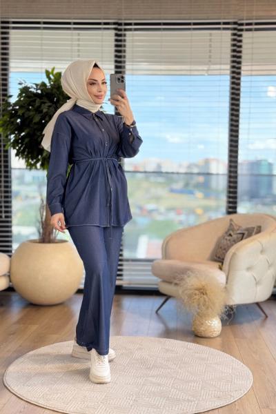 2955 Tencel Önden Düğmeli Takım Lacivert