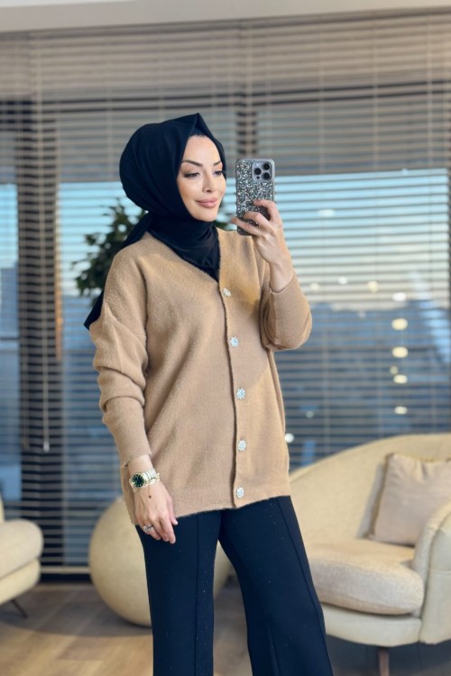2957 Sakal V Yaka Hırka Latte
