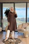 2958 Cep Detaylı Midi Boy Gömlek Kahve