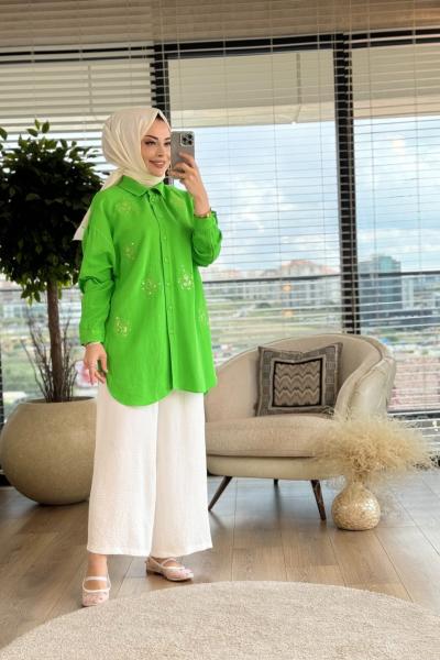 29632 Keten Nakışlı Gömlek Benetton