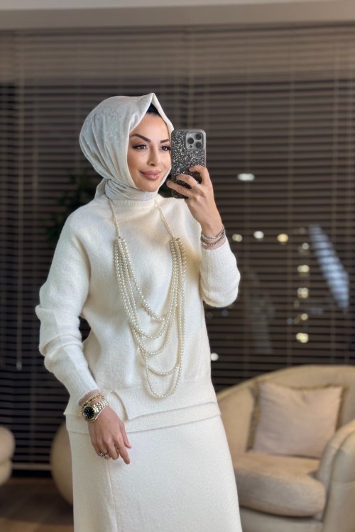 2964 Angora Etekli Takım Ekru