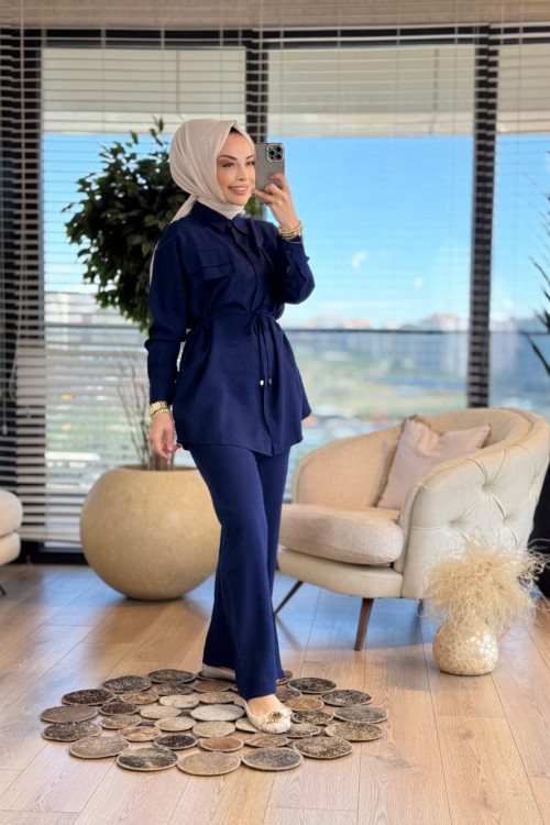2983 Robası Cep Detaylı Takım Lacivert