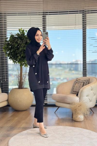 3009 Yandan Düğme detaylı Takım Siyah