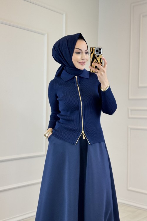 301 Fitilli Kısa Triko Hırka Lacivert