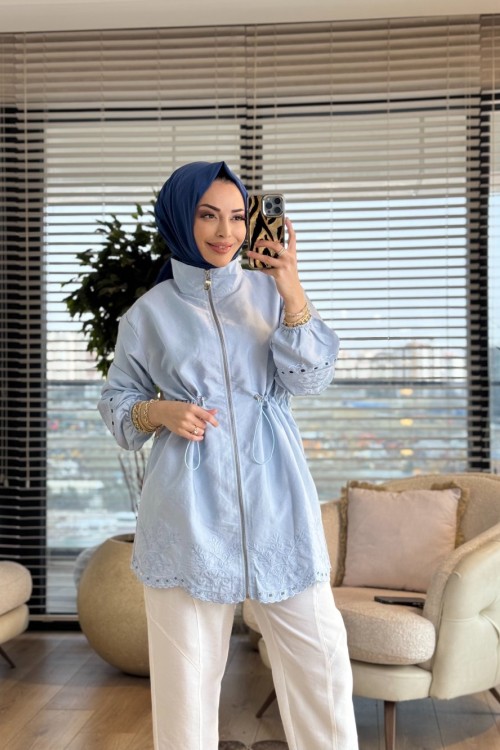 3020 Nakış Detaylı Ceket Mavi